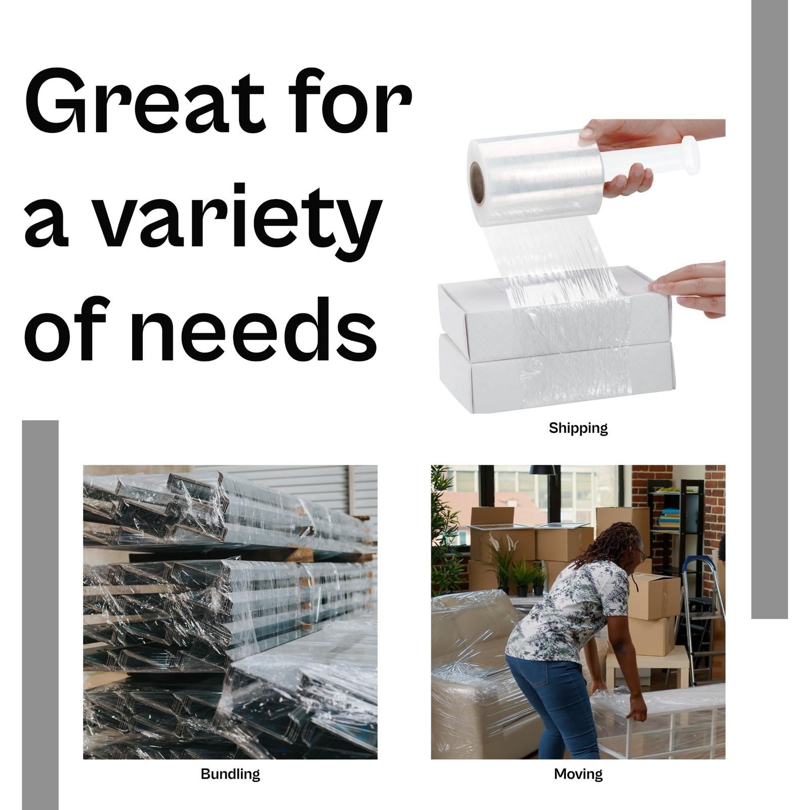 12 Rolls 50 Gauge 5″x 1000′ Clear Cast Hand Stretch Film Shrink Wrap + 1 Handle