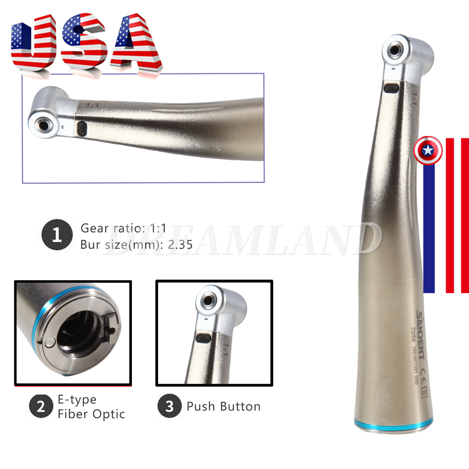 Dental Brushless LED Electric Micro Motor/1:1 1:5 Contra Angle Handpiece UPS