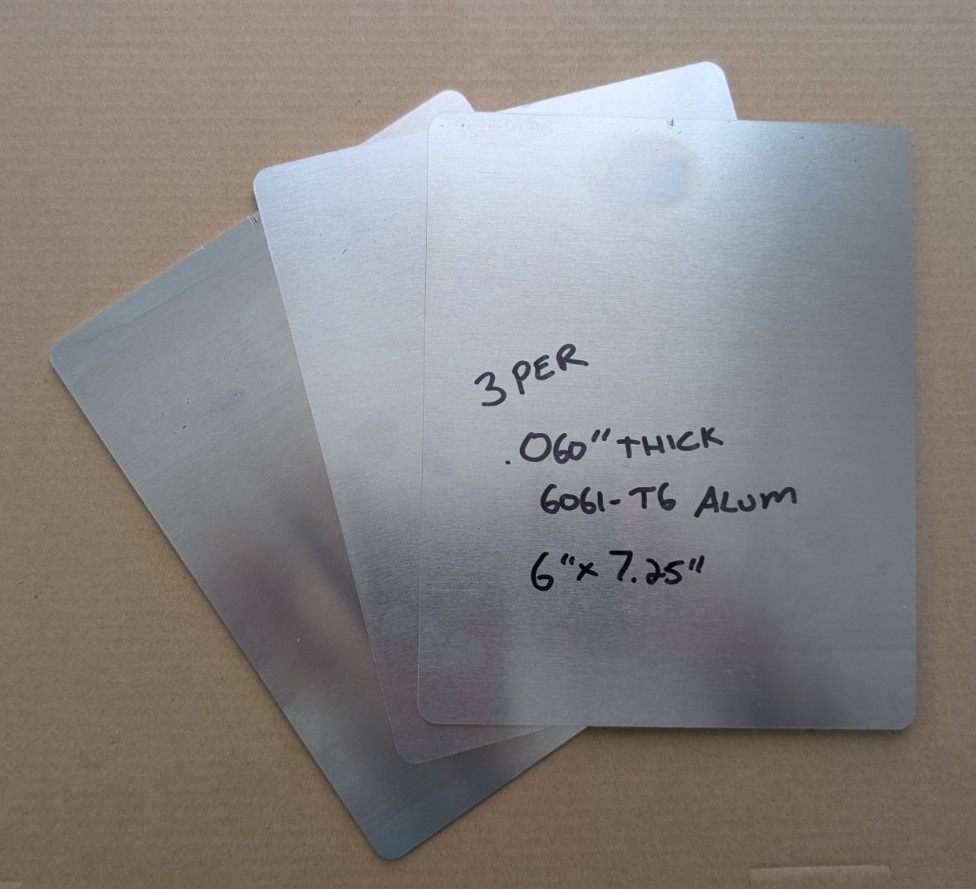 3 Pieces of 6″ x 7″ 6061-T6 Aluminum .060″ Thick (1/16″ – 14 Gauge) Sheet Metal