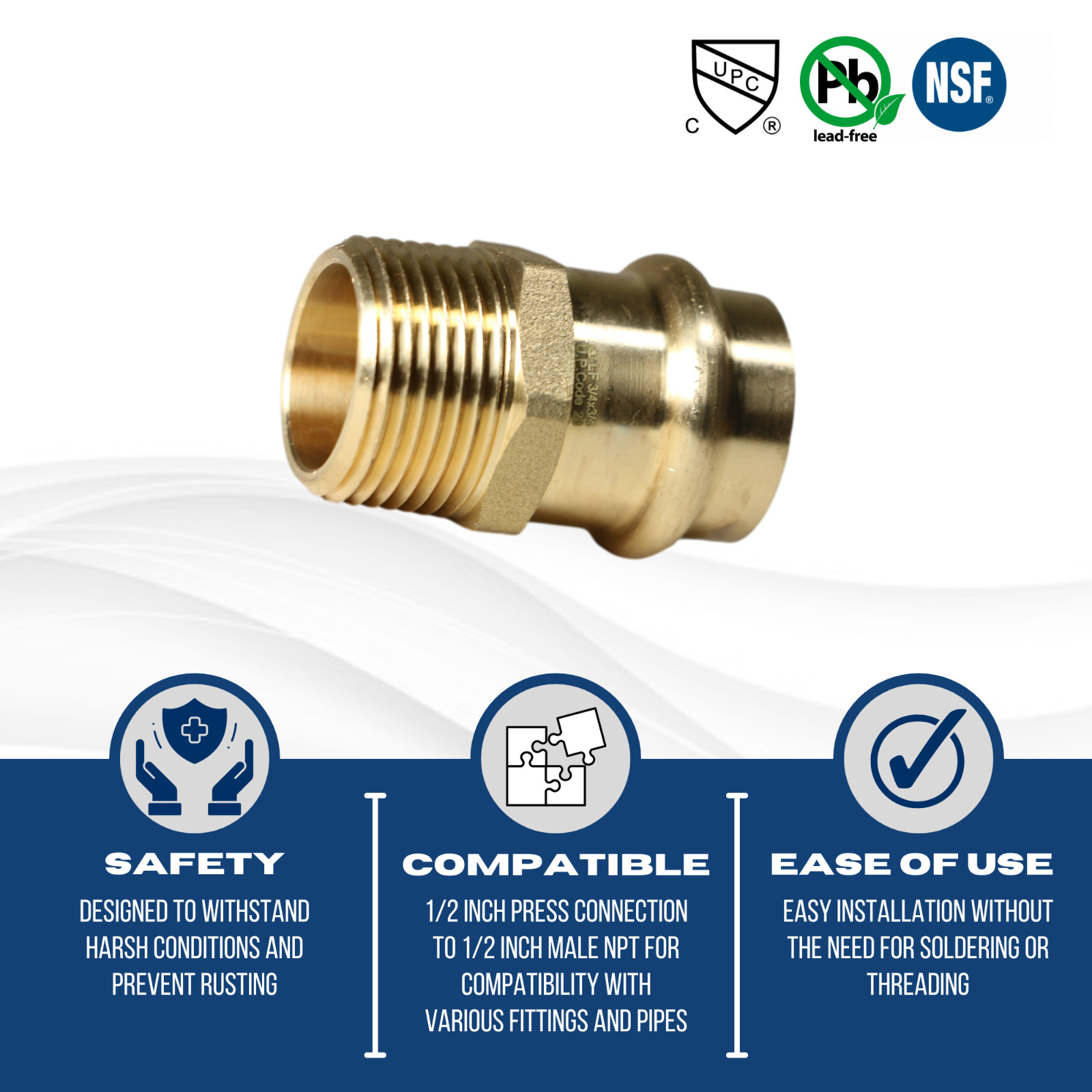 25 Pieces 3/4″ Propress Male Adapter, Lead Free Brass, 3/4″ Press Fit Male
