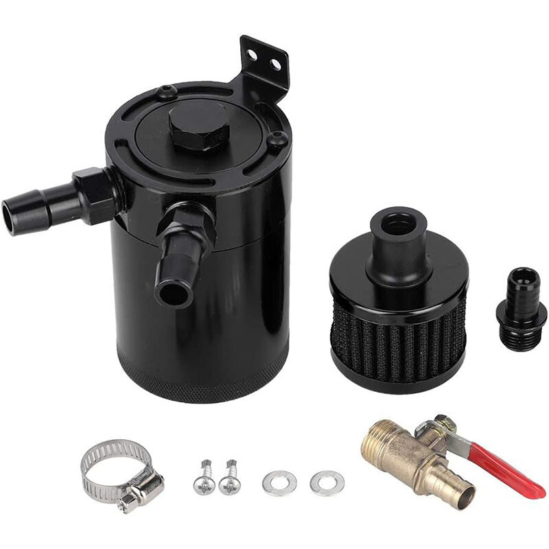 2-Port Oil Catch Can Kit Reservoir Petrol Diesel Turbo Baffled Universal Black