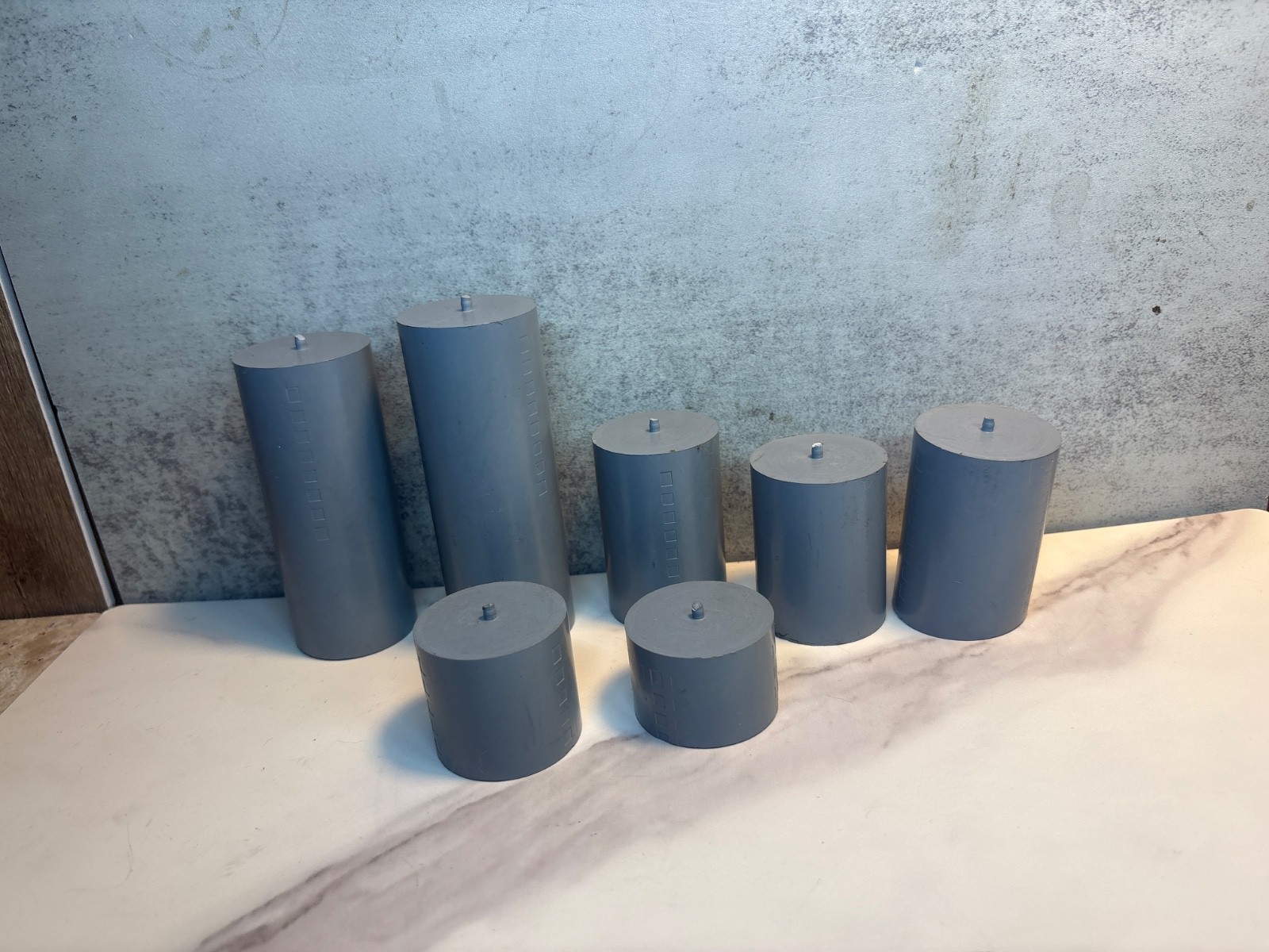 1-1/2″ GRAY PVC plastic solid round stock, 7 pieces, 14-1/4” total length