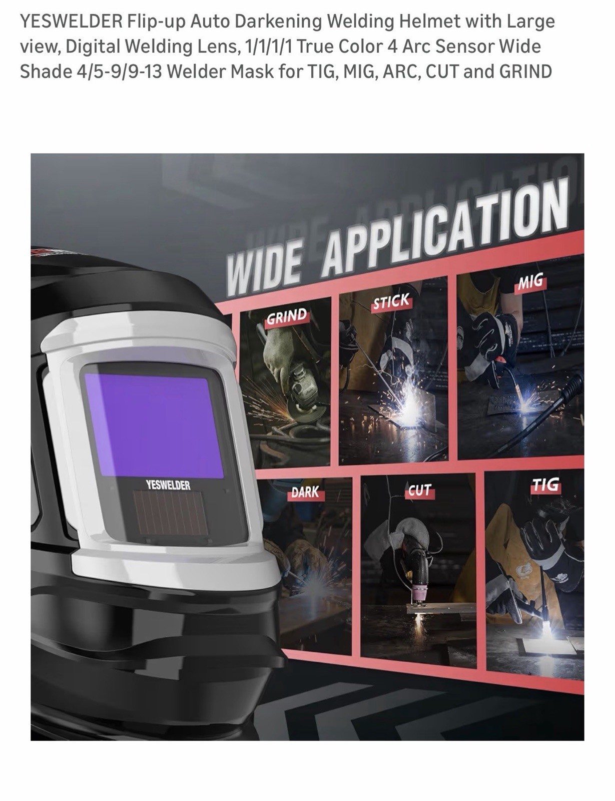 Yes Welder True Color Flip Up Design Auto Darken Welding Helmet/MaskDigital lens