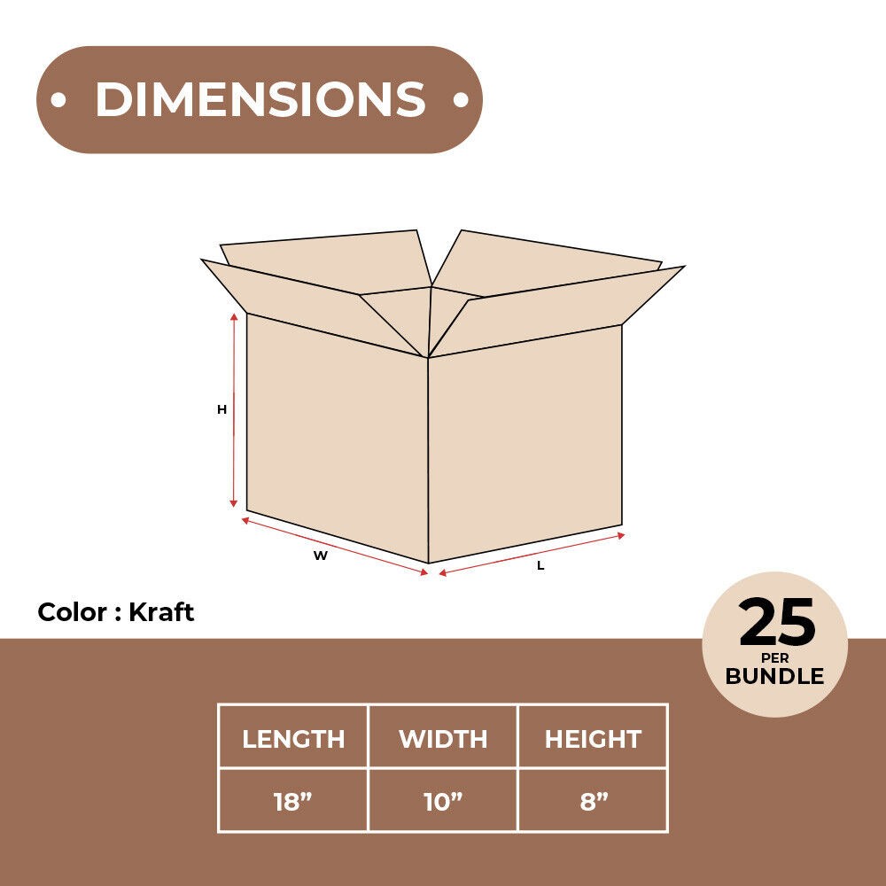 Corrugated Boxes 18 x 10 x 8″ ECT-32 Brown Shipping/Moving/Packing Box 25 Boxes