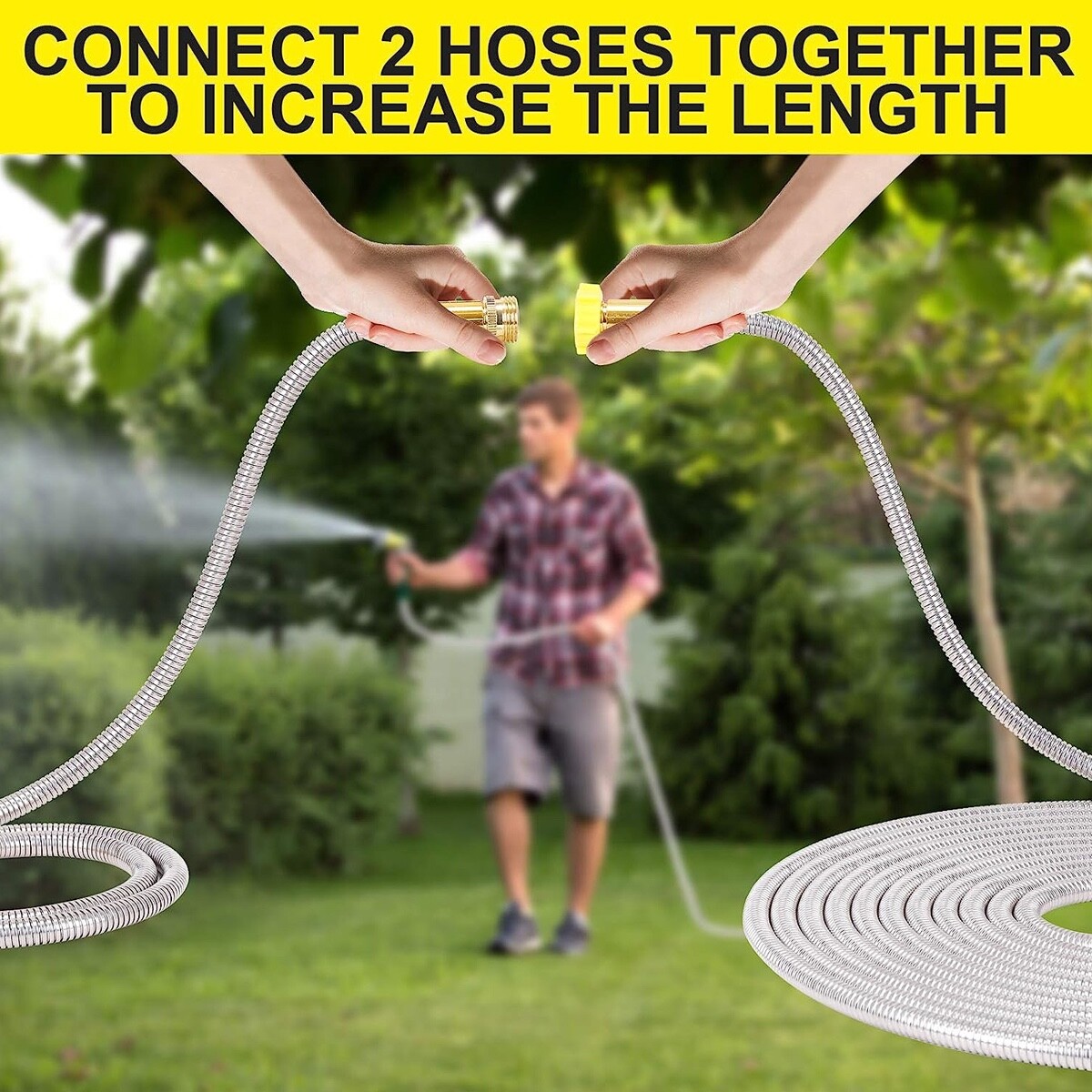 Roof-top Sprinkler with Brass 3/4 Hose Bibb Valve Swivel Adapter & 25′ Fire Hose