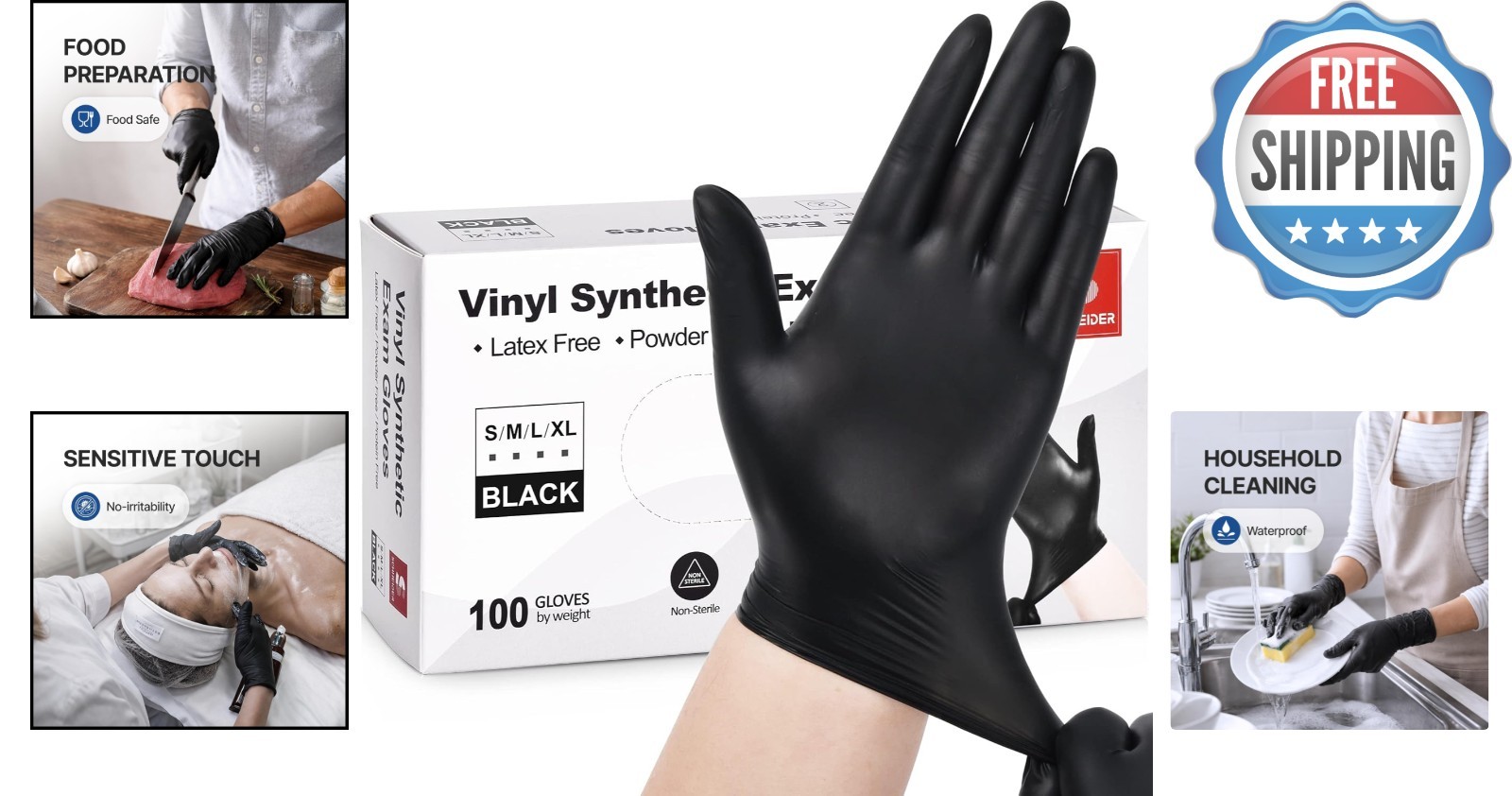 Vinyl Synthetic Exam Gloves – 4 Mil Latex-Free, Food Safe & Waterproof XL (10…