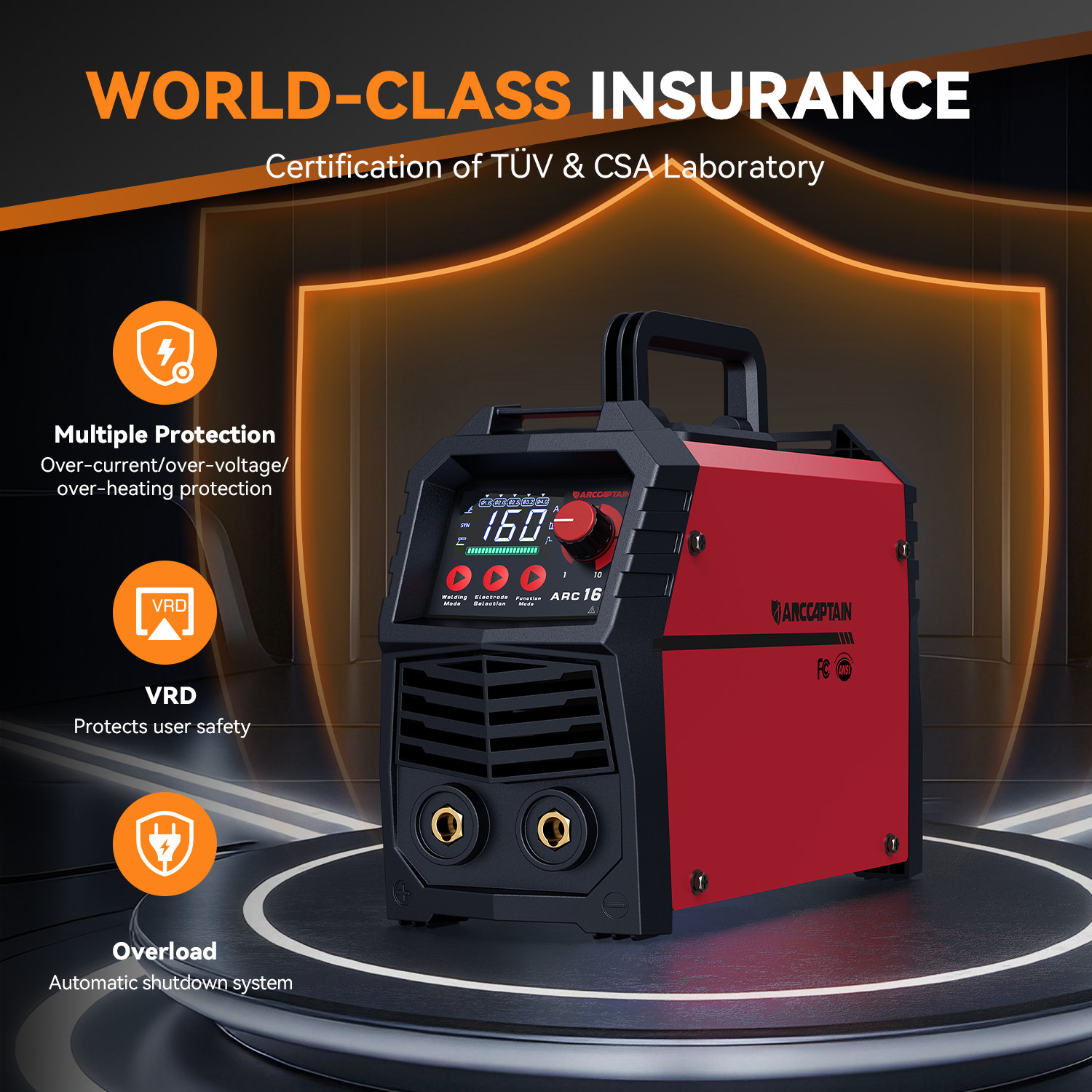 ARCCAPTAIN Portable MMA Welder Stick Welder Large LED Display 160A ARC/Lift TIG