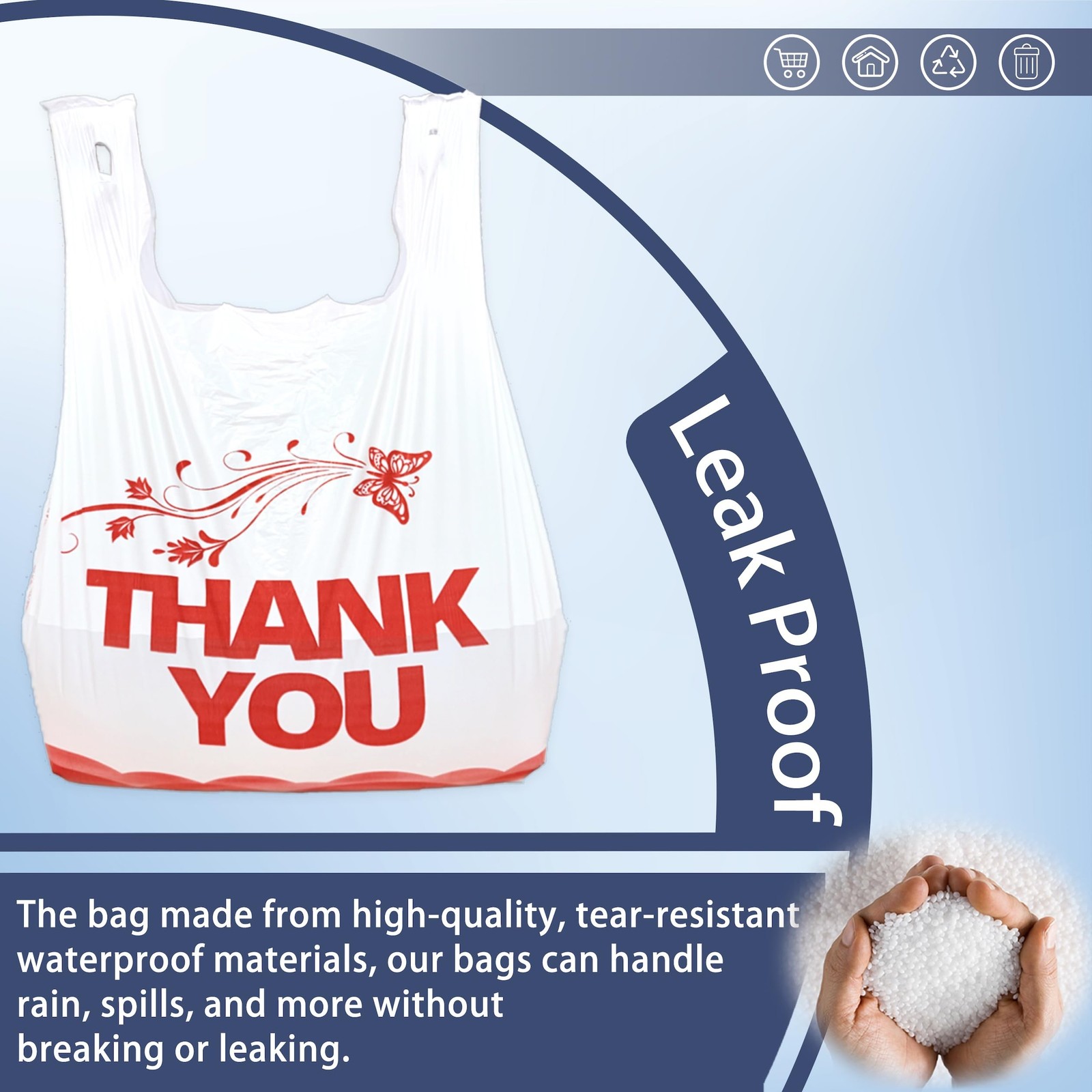 100 Pcs White Thank You Bags T Shirt Bags To Go Grocery Reusable Disposable
