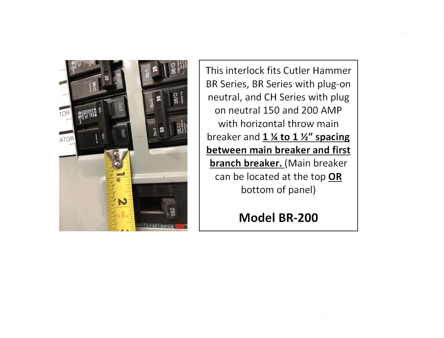 BR200 Generator Interlock Kit Eaton / Cutler Hammer or Challenger 150 & 200A BR