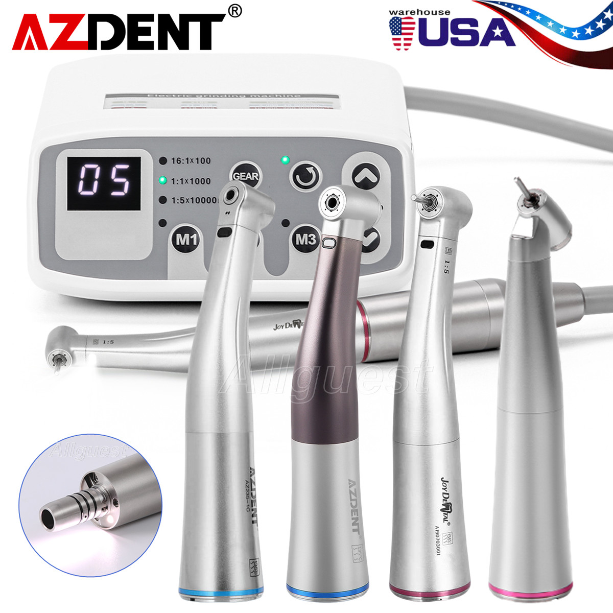 AZDENT motor electrico dental pieza de mano LED 1:5/1:1/1:4.2 contra angulo USA