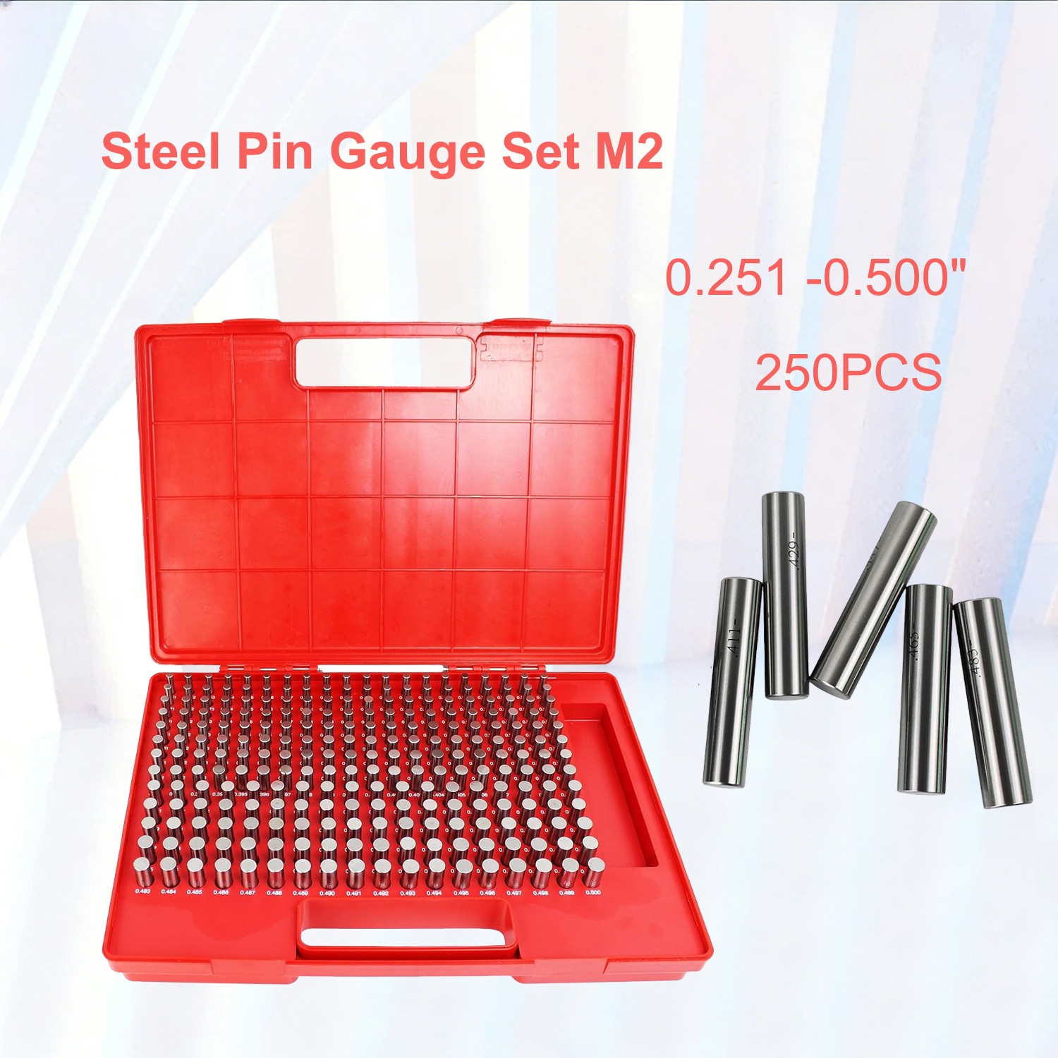 250 Pc M2 .251-0.500” Steel Plug Pin Gage Set Minus Plus Pin Gauges Metal Gage