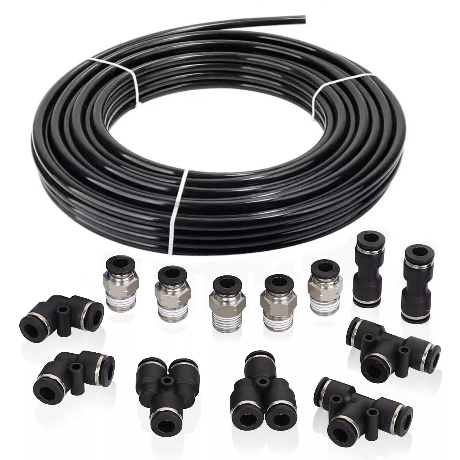 Air Line Tubing Kit 1/4” OD 50ft Nylon Hose 1/4” NPT Push to Connect Fittings