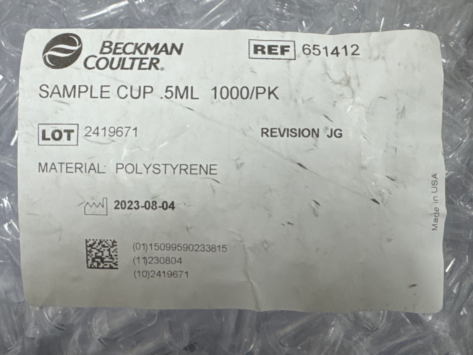 Beckman Coulter Access Sample Cup 0.5 mL, Bag Of 1,000