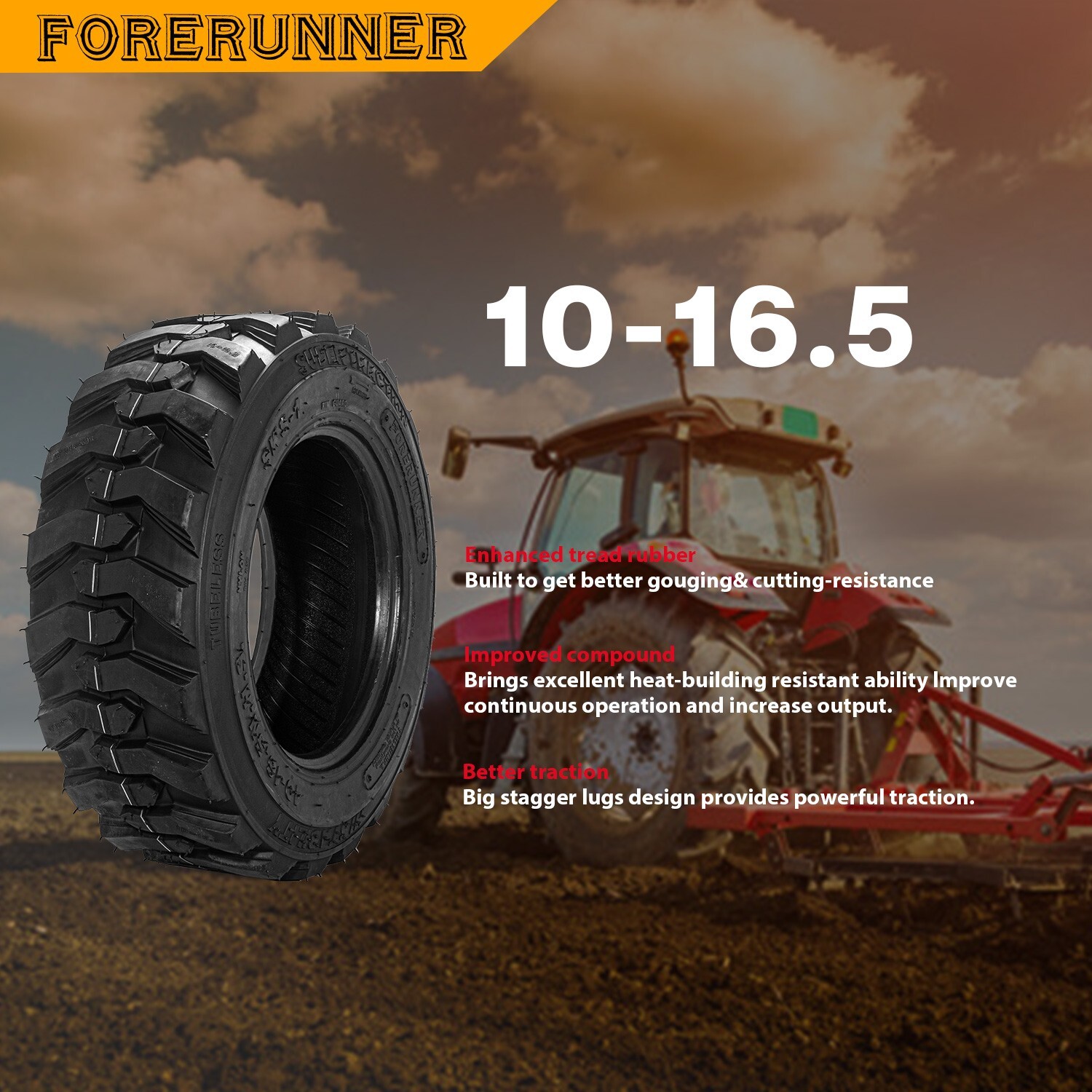 4 Tires 10×16.5 12Ply 10-16.5 Skid Steer Tires Heavy Duty Industrial Tires