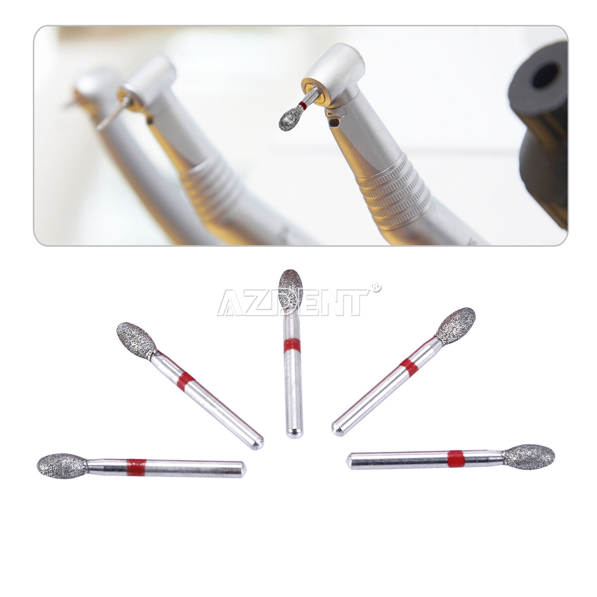AZDENT Dental Diamond Burs FG Burs Football Shape Fine 379-023F/368-023F Red USA