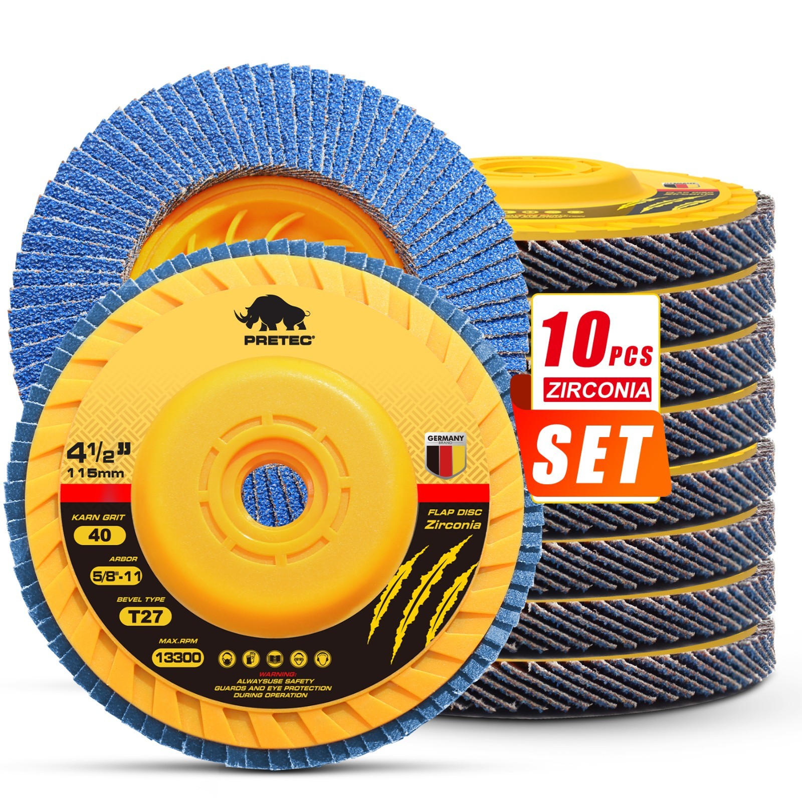 10 Pack 4-1/2″ x 5/8-11″ Zirconia Flap Discs 40 Grit Tool-Free for Angle Grinde