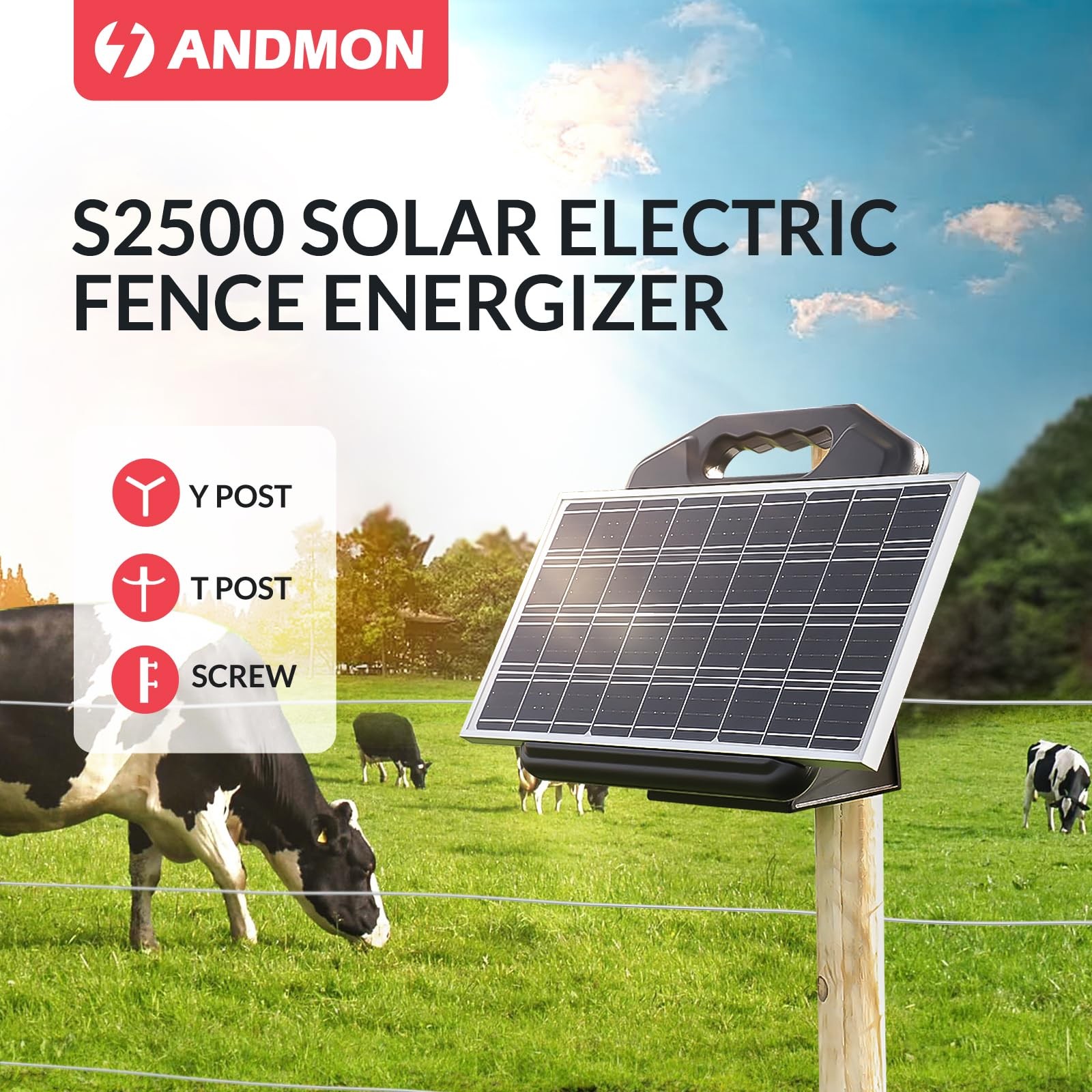 S2500 2.2 Joule Solar Fence Charger, 60 Miles Solar Electric Fence Charger for L