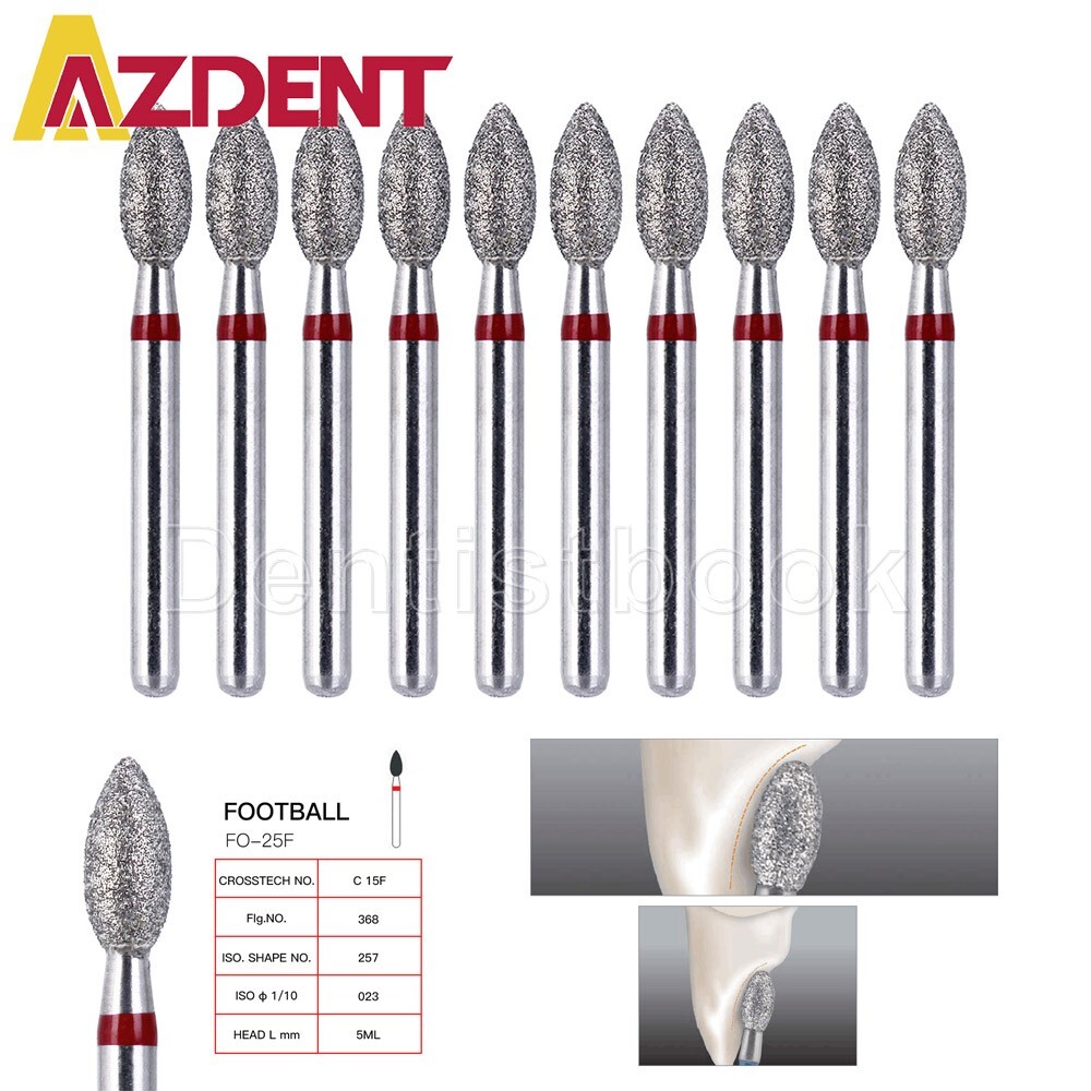 10pcs Dental Diamond Bur FG 368-023F Fine Grit Football Cutting High Speed Burs