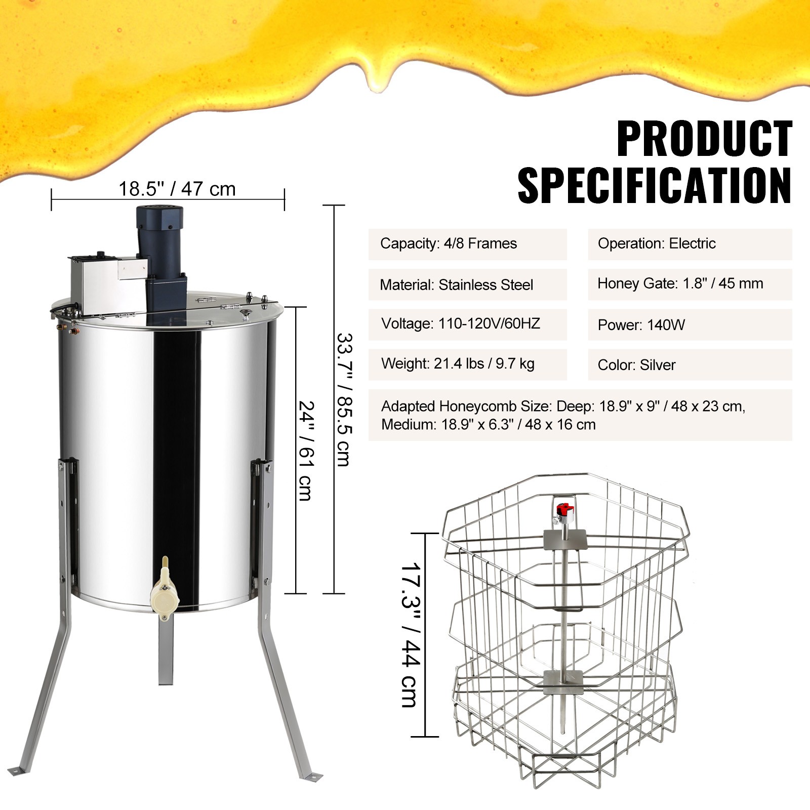 Electric Honey Extractor Beekeeping Equipment 4/8 Frames Stainless Steel