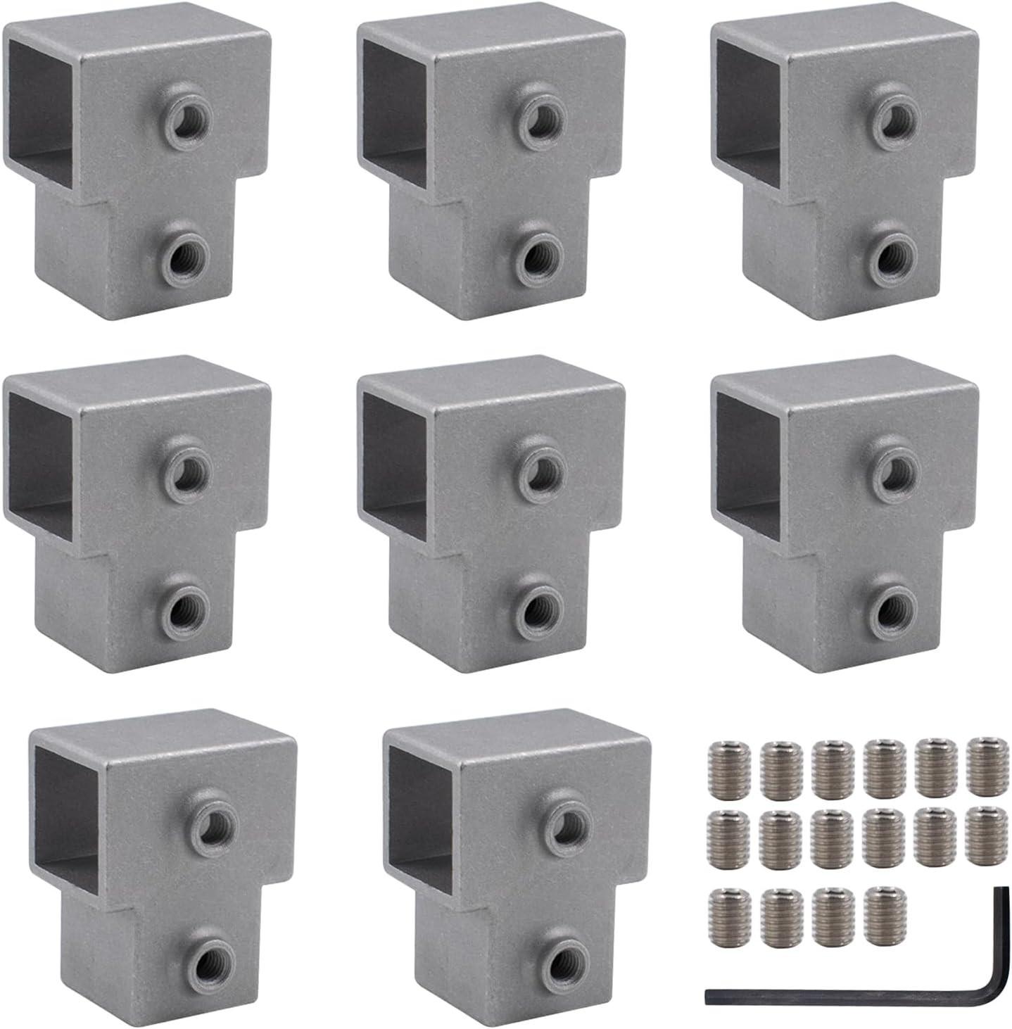 8-Pack 1” Square Tube 3-Way T Connector Aluminum Alloy Fence Fitting