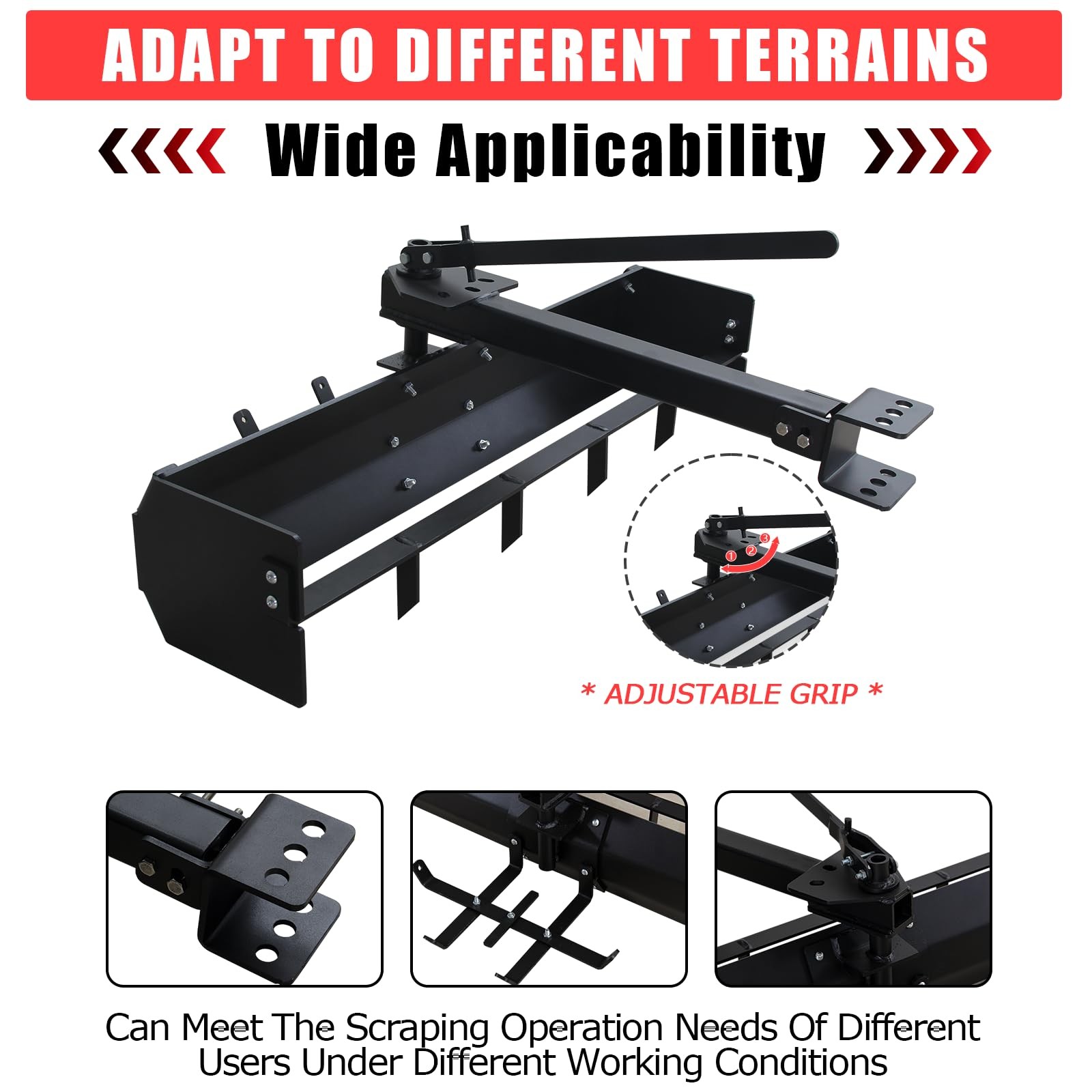 42″ Tow Behind Box Scraper Blade Rust Resistant Lawn Tractor W/ Adjustable Angle