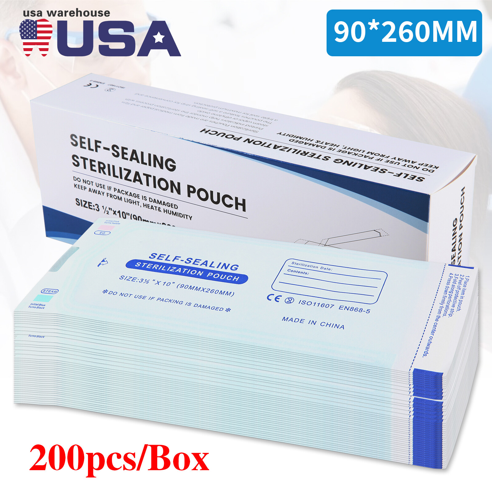 200 3.5″ x 10″ Self-ing Sterilization Pouches for Autoclave SA