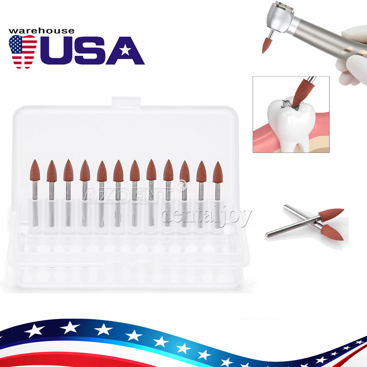 USA Dental Brownie Polishers Friction Grip FG Burs Mini Points 1.6mm 12pcs /Box