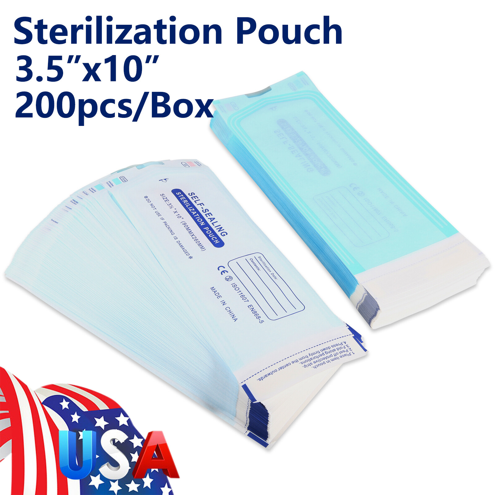 200 3.5″ x 10″ Self-ing Sterilization Pouches for Autoclave SA