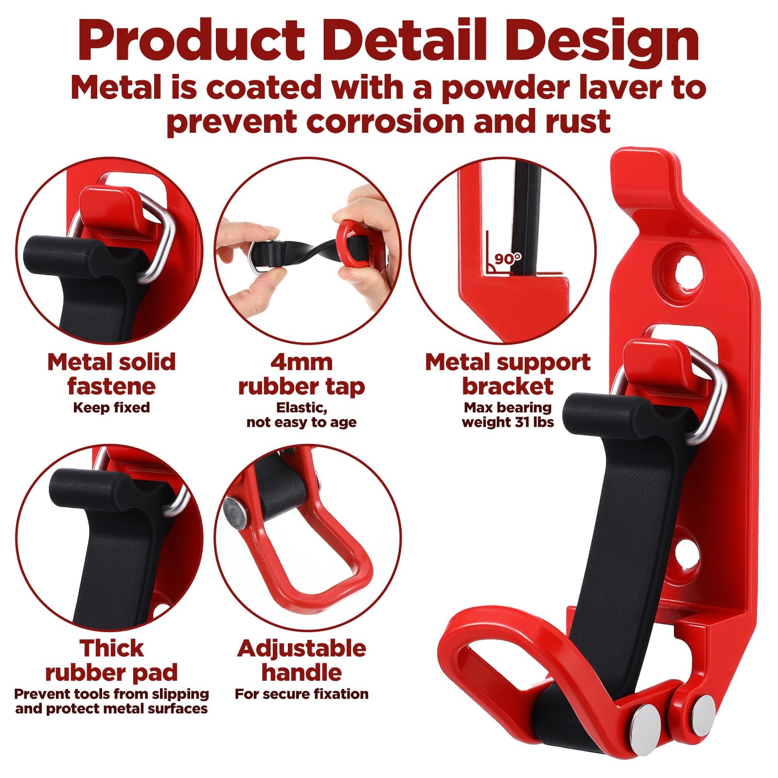 PercyEffie 4 Pcs Shovel Mount Heavy Duty Mounts for Roof Rack Red