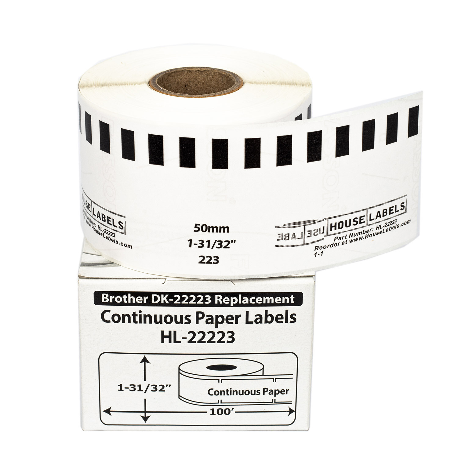 Non-OEM Fits BROTHER DK-2223 Continuous Labels (1-31/32″ x 100 feet) (12) Rolls