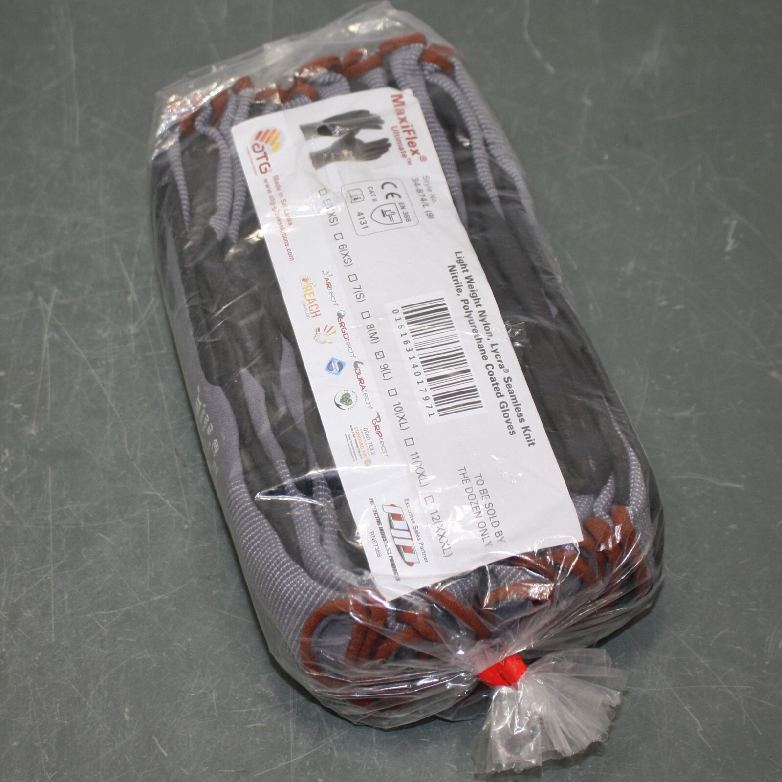 (12) Pip MaxiFlex Dipped Work Gloves 34-874, Large / L / 9, Knit Nylon & Nitrile