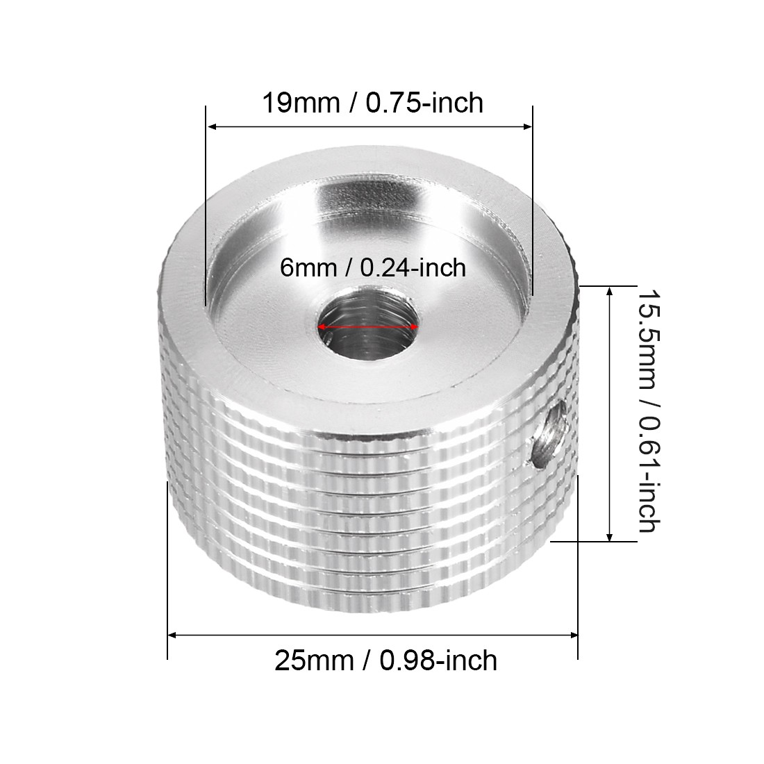 2 x Stereo Knob 25x6x15.5mm Aluminium Volume Knob Silver Textured Surface