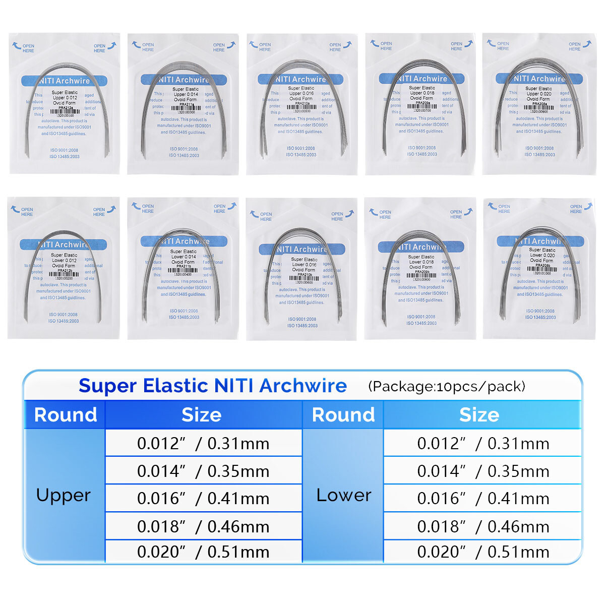 AZDENT Dental Ortho Super Elastic Niti Arch Wires Round Thermal/Steel Nature