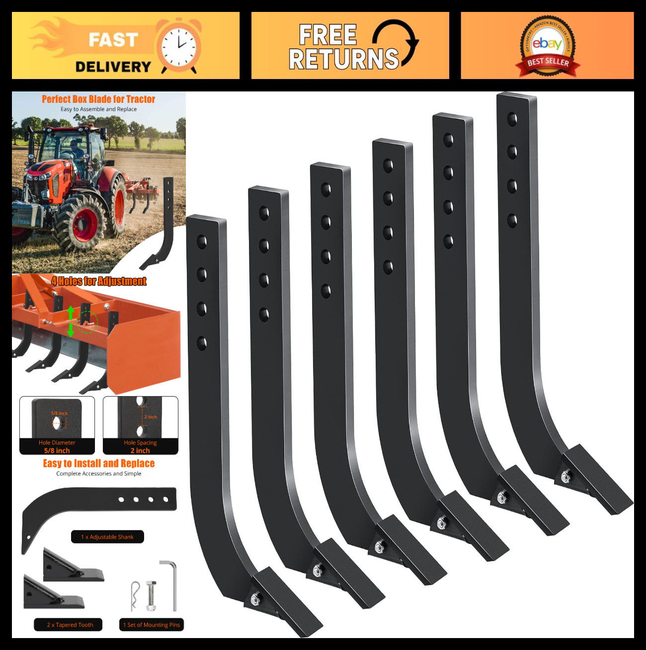 18″ Box Blade Shank – 4 Holes Scarifier Shanks, Adjustable with Removable Teeth