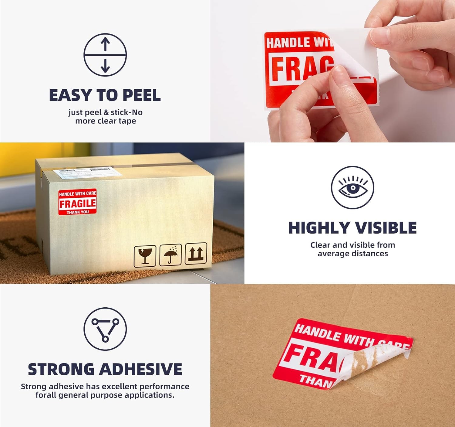 Fragile Shipping Labels 2×3 1000ct Oil-Proof Self Adhesive Handle with Care