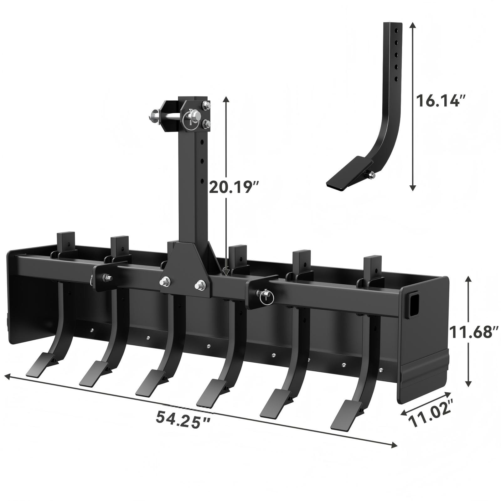 Box Blade Tractor Attachment 55″ Width W/6 Scarifier Shank for Cat 0 & Cat 1