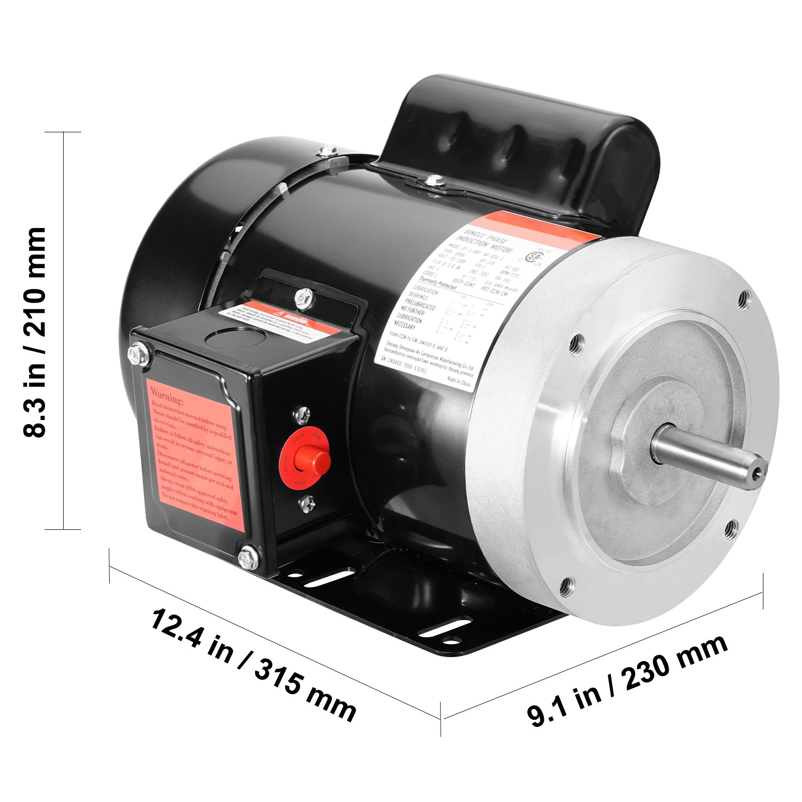 VEVOR 3/4 HP Electric Motor 1725RPM AC115/230V 56C Frame 1-Phase 5/8″ Key Shaft