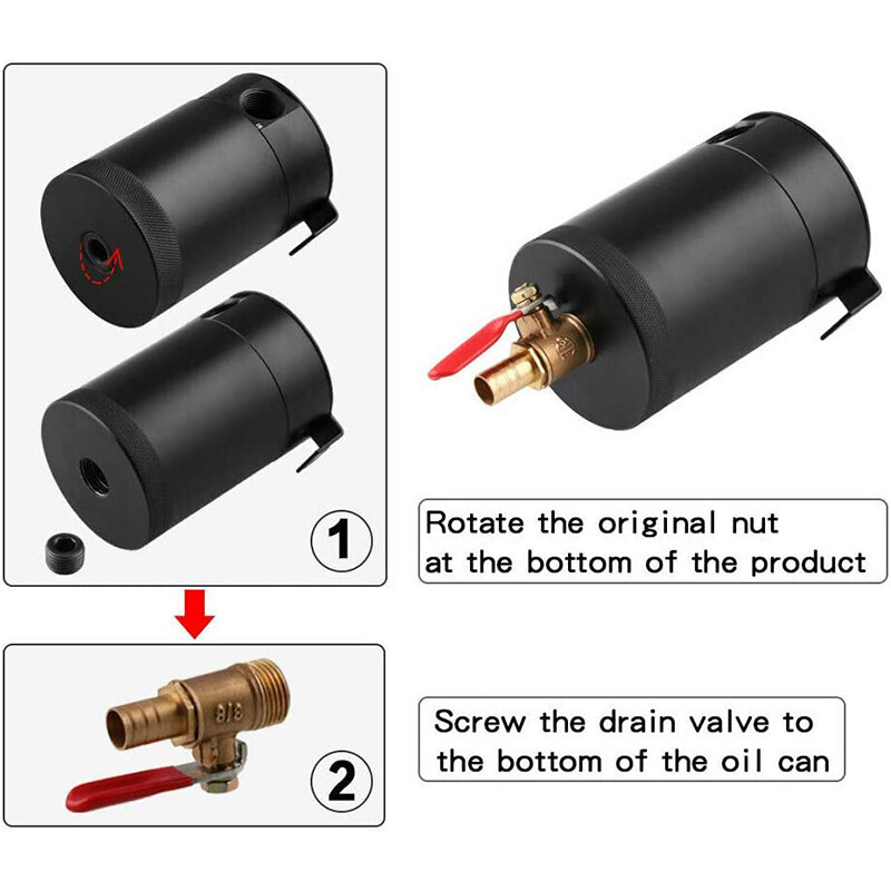 2-Port Oil Catch Can Kit Reservoir Petrol Diesel Turbo Baffled Universal Black