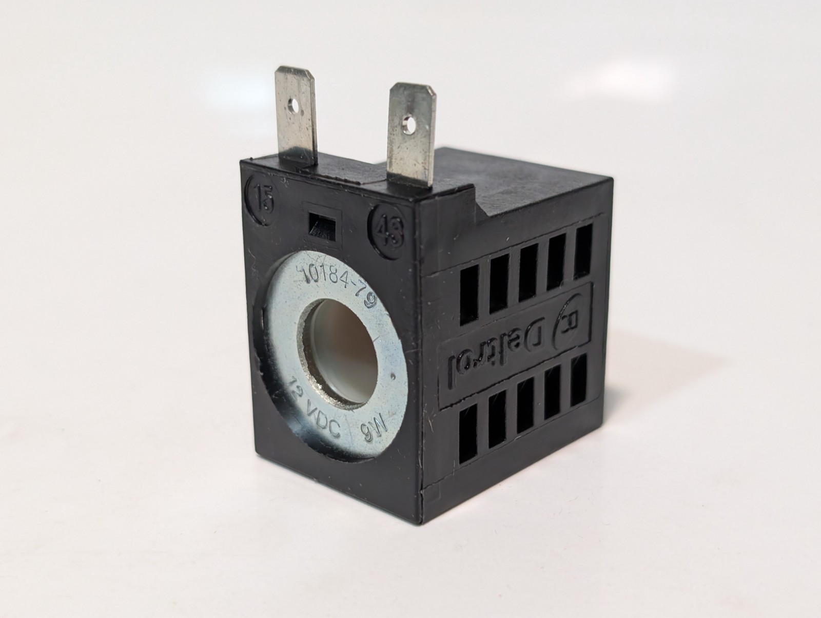 Deltrol 10184-79 solenoid valve coil, 12VDC 9W spade terminals, as shown