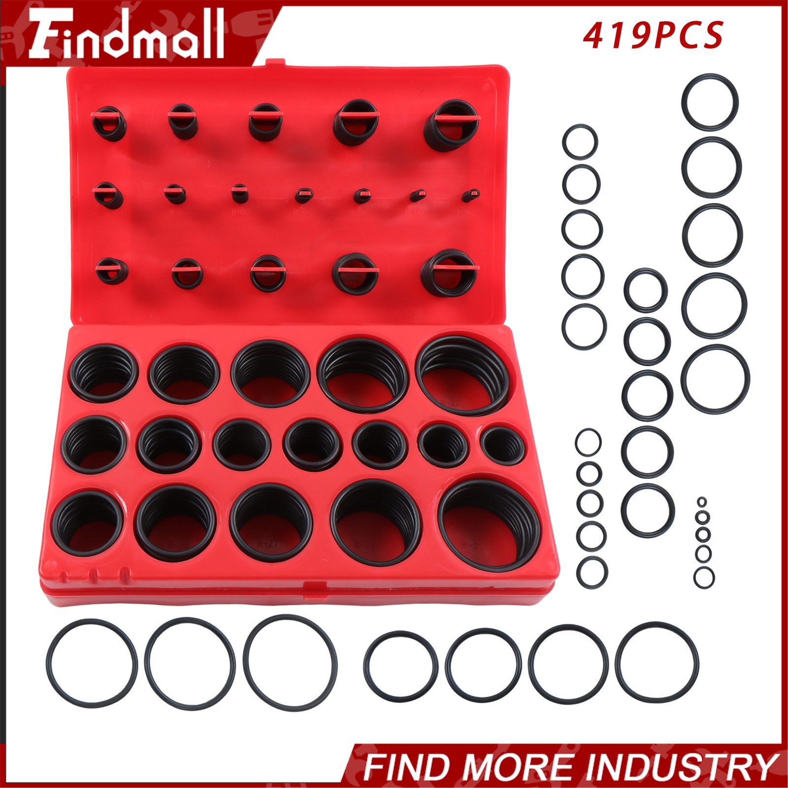 Findmall 419 PCS O Ring Assortment Set Metric Oil Proof Kit 32 Size O-Ring Case