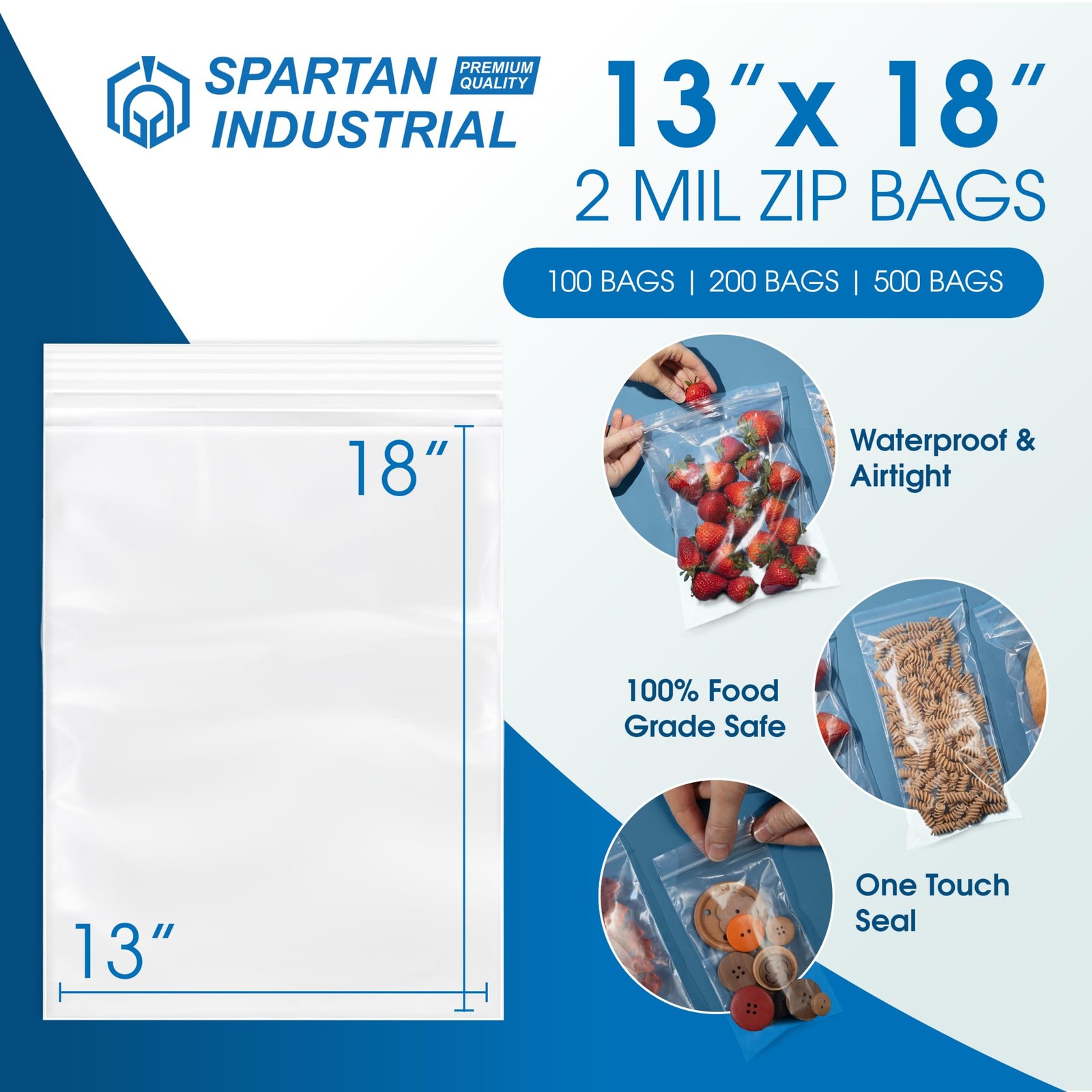13″ X 18″ 100 Count 2 Mil Clear Reclosable Zip Plastic Poly Bags with Reseal…