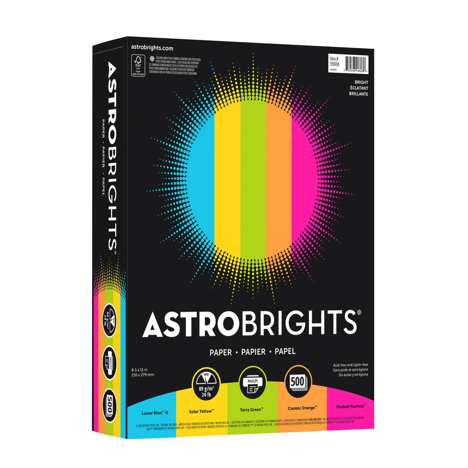 Astrobrights Bright Color Paper Letter Size 24 lb Assorted Colors 500 Sheets
