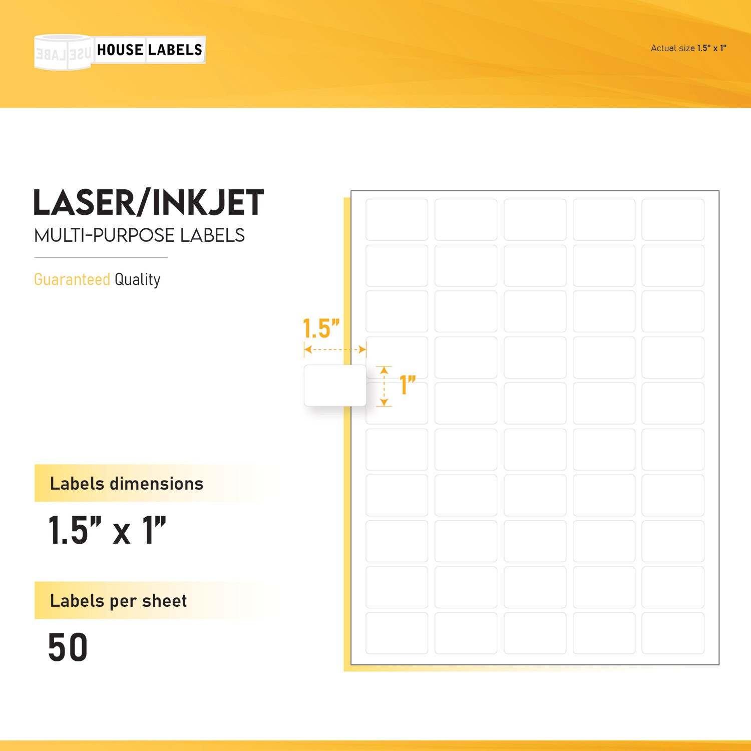 50 Sheets – 2.500 Labels 1.5″ x 1″ Fast Peel White Multipurpose Labels 50-UP