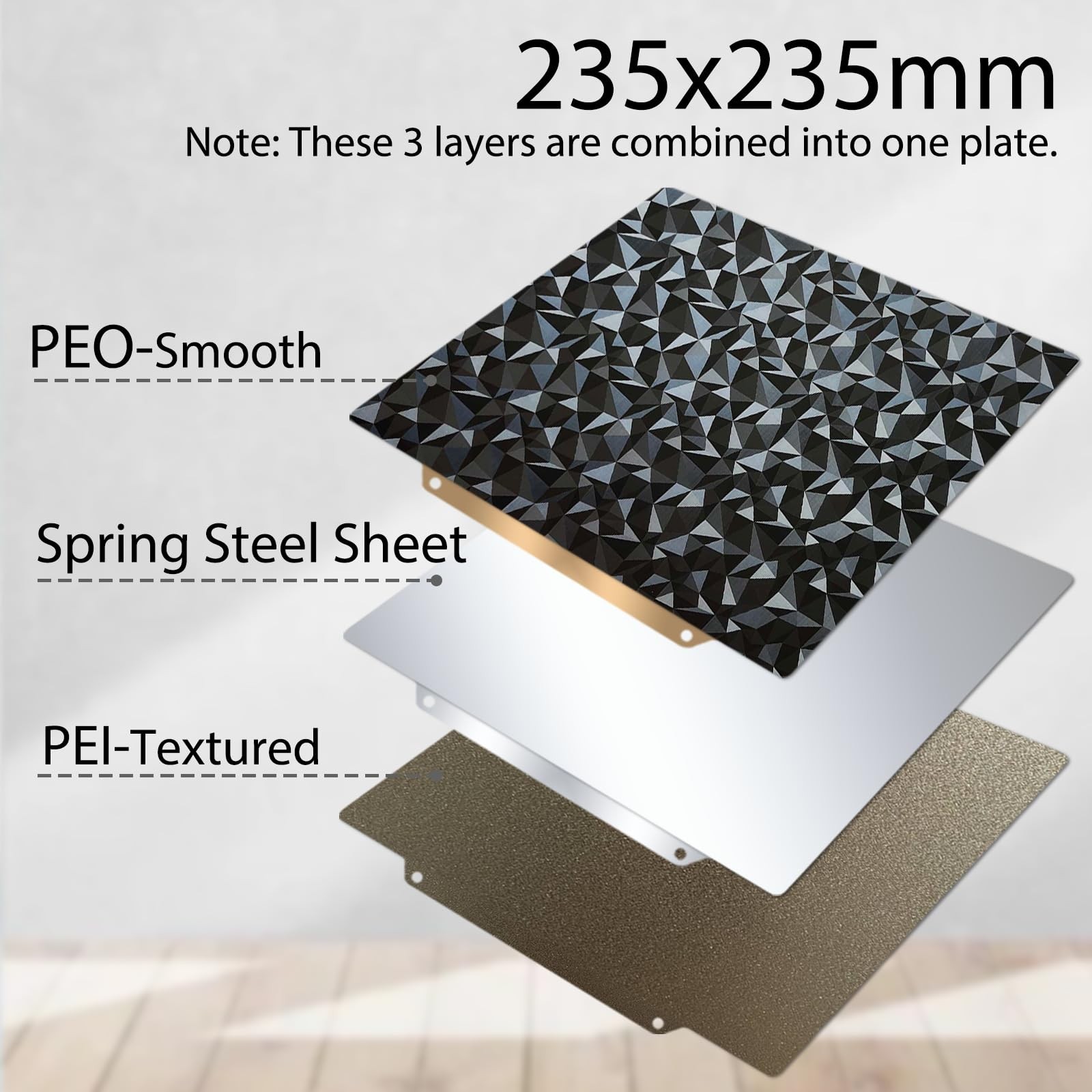 Smooth PEO+Textured PEI Spring Steel Build Plate 235x235mm, Double Sided PEO+…