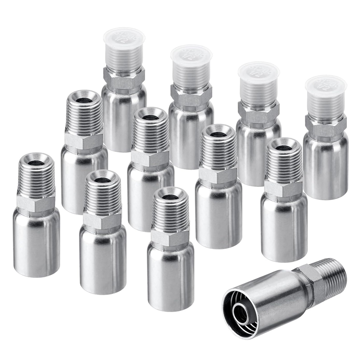 12-Pack 1/2″ Hose x 1/2″ NPTF Male Pipe Thread Hydraulic Hose End Crimp Fittings