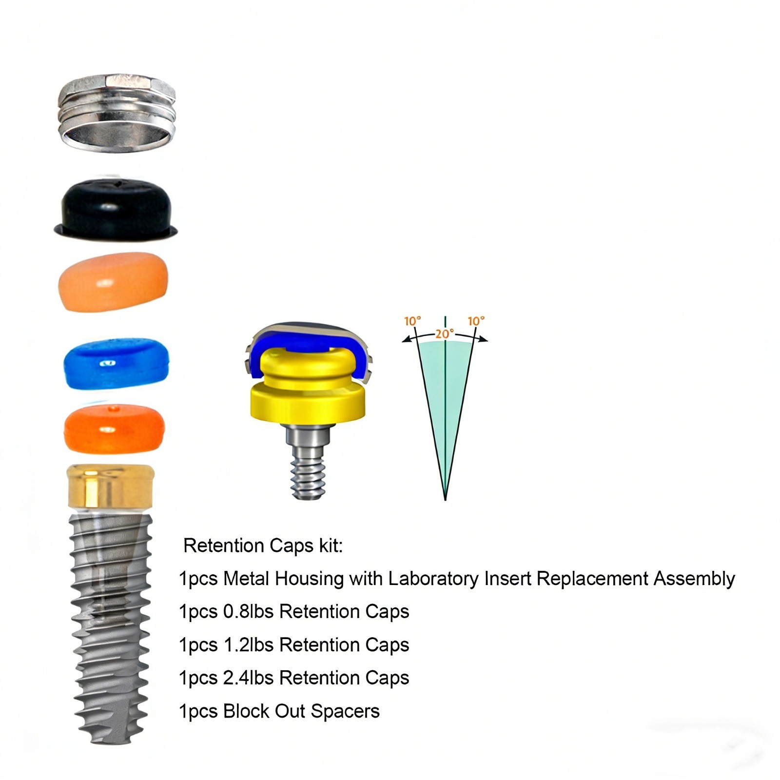 8Pc Zest Locator Standard Male Cap Inserts Dental Locator Attachment Replacement