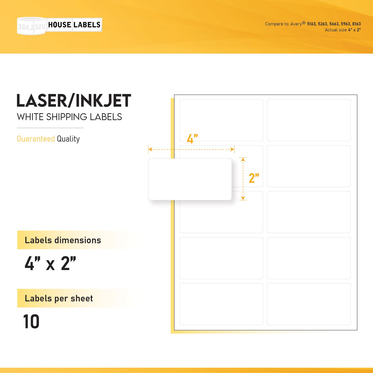 50 Sheets 500 Labels 4 x 2 Fast Peel White Address Shipping Labels 10 UP