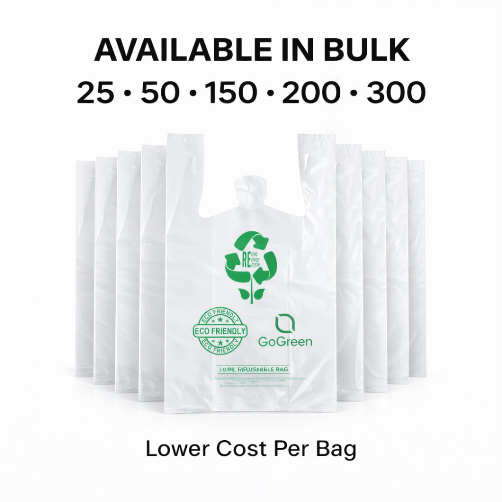 Extra Heavy Duty 1/6 21 x 6.5 x 11.5 3.0 mil T-Shirt Plastic Grocery Shopp Bags