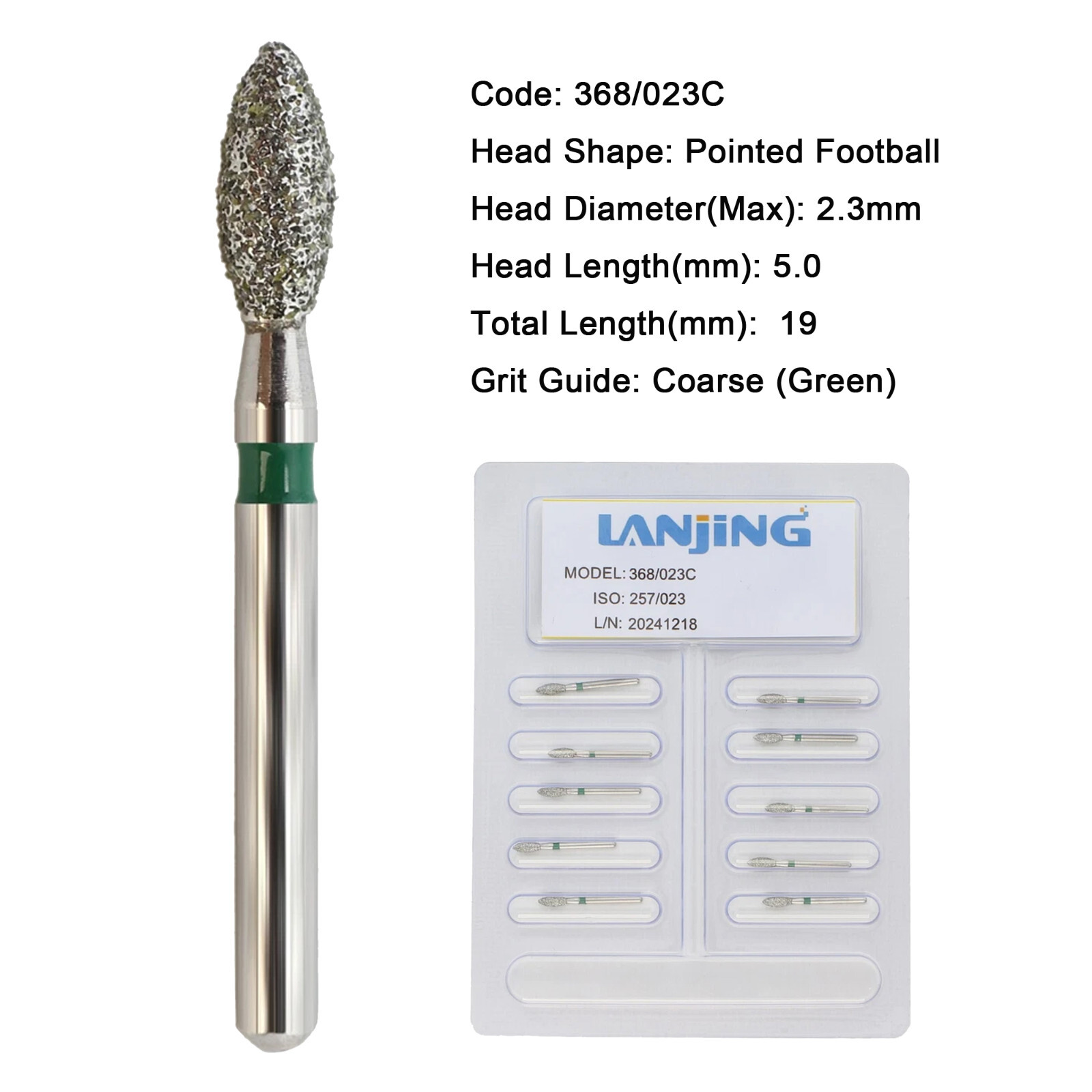 Dental Diamond FG Burs Egg Football High Speed 368/023C 368/023F Coarse Fine