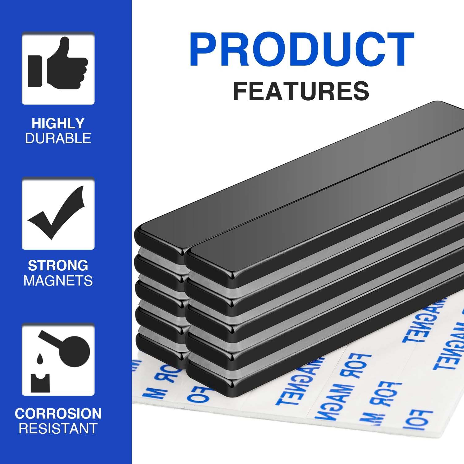MIKEDE Neodymium Magnets, 5 Pack Black Super Strong Magnets Bar, Waterproof Heav